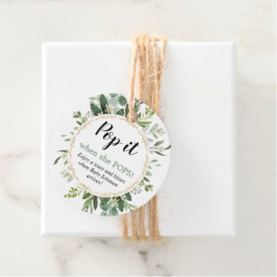 Pop het als ze poppen eucalyptus champagne baby bedankjes labels