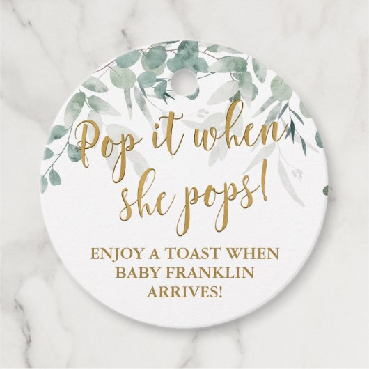 Pop het als ze poppen Greenery Baby shower Bedankjes Labels (Voorkant)