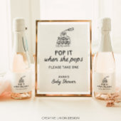 Pop het als ze Poppen hand getrokken Baby shower g Sparkling Wijnetiket