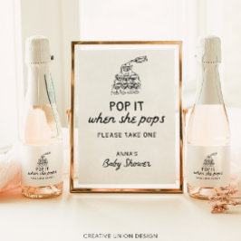 Pop het als ze Poppen hand getrokken Baby shower g Sparkling Wijnetiket