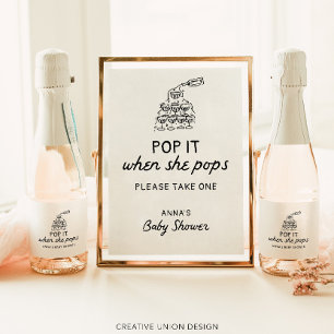 Pop het als ze Poppen hand getrokken Baby shower g Sparkling Wijnetiket