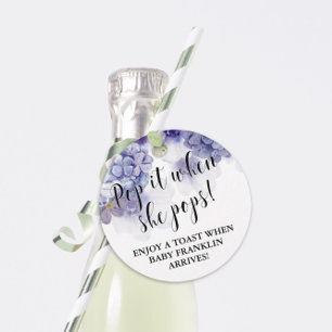 Pop het als ze poppen Paarse Bloemen Baby shower Bedankjes Labels