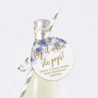 Pop het als ze poppen Paarse Bloemen Baby shower Bedankjes Labels