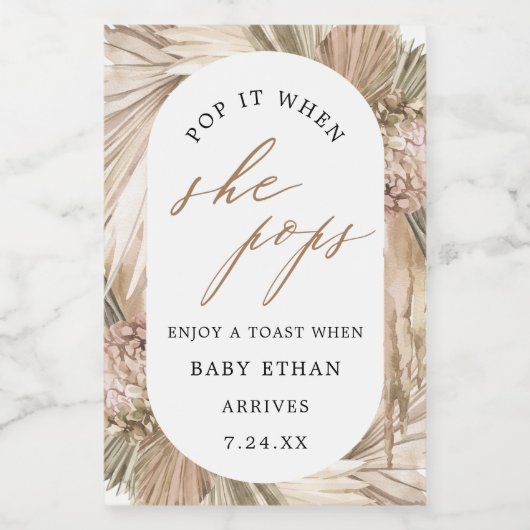 Pop het Als Ze Poppen Pampas Grass Baby shower Wijn Etiket (Enkel label)