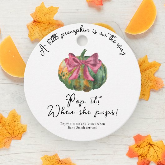 Pop het als ze poppen - Pompoen boog baby shower Bedankjes Labels