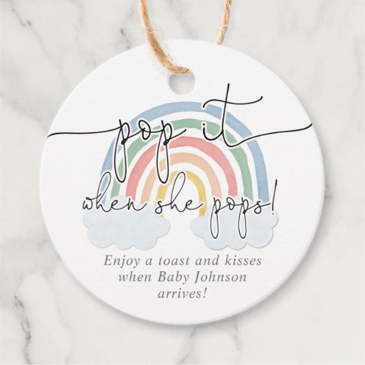 Pop het als ze poppen regenboog pastel waterverf bedankjes labels (Voorkant)