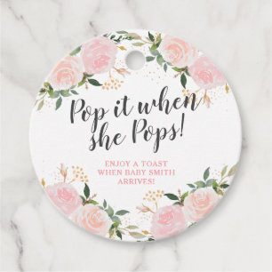 Pop het als ze Poppen roze bloemig Baby shower Bedankjes Labels