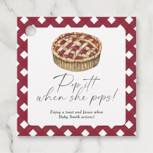 Pop het als ze poppen - taart baby shower bedankjes labels (Voorkant)