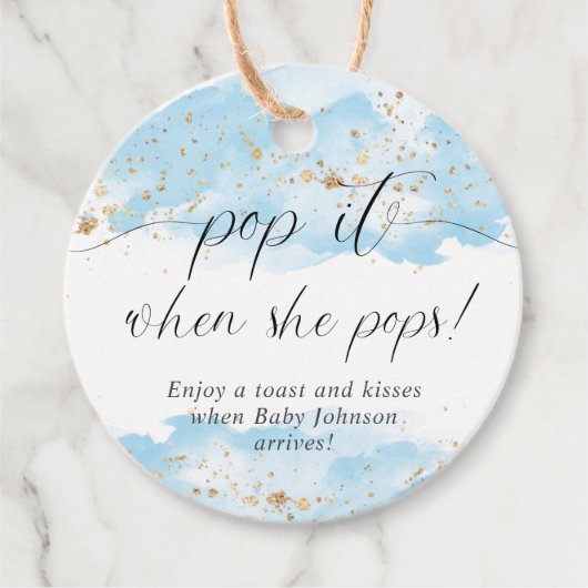 Pop het als ze poppen waterverf blauw goud wit bedankjes labels (Voorkant)