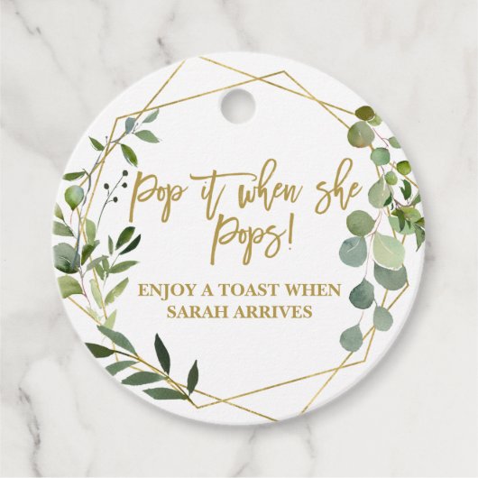 Pop het als Ze Poppen waterverf eucalyptus Bedankjes Labels (Voorkant)