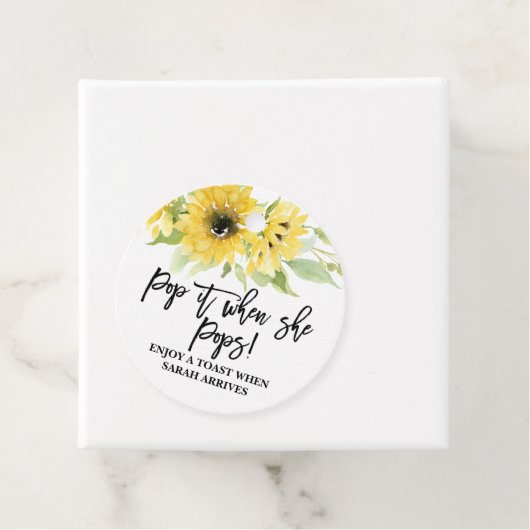 Pop het als ze Poppen waterverf zonnebloem Bedankjes Labels (In situ)