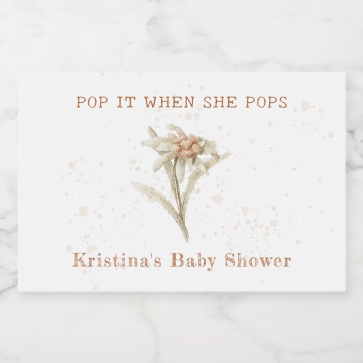 Pop het als ze POPPEN Wildflower Baby shower Sparkling Wijnetiket (Enkel label)