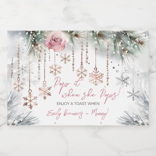 Pop het als ze poppen winter baby shower gunsten sparkling wijnetiket (Enkel label)