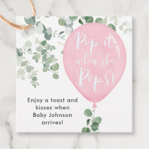 Pop het als ze roze ballon groen poppen bedankjes labels