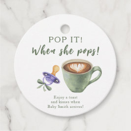 Pop het als zij komt! Koffie baby shower Bedankjes Labels