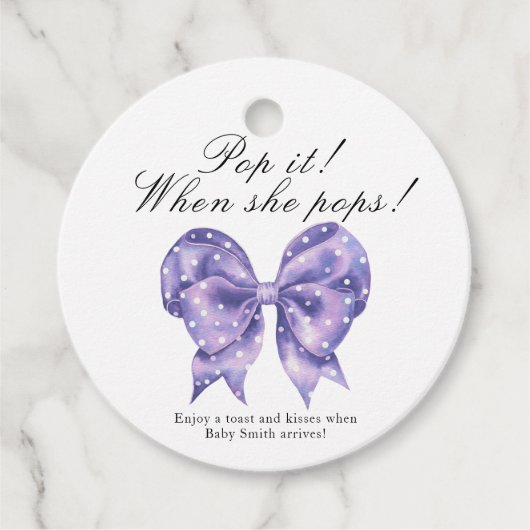 Pop het als zij komt! - Strikstip babyshowers Bedankjes Labels (Voorkant)