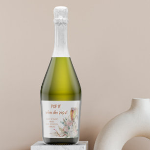 Pop Het Baby shower Boho Pampas Floral Sparkling Wijnetiket