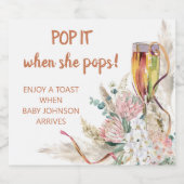 Pop Het Baby shower Boho Pampas Floral Sparkling Wijnetiket (Enkel label)