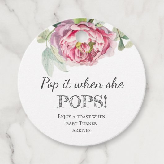 Pop het! | Baby shower Champagne Bedankjes Labels (Voorkant)