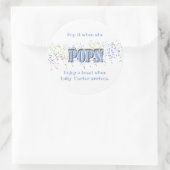 Pop het! Blauw, Baby shower, Wijn, Champagne Ronde Sticker (Tas)