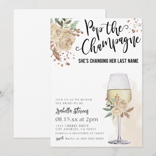 Pop het Champagne Vrijgezellenfeest Kaart (Voorkant / Achterkant)