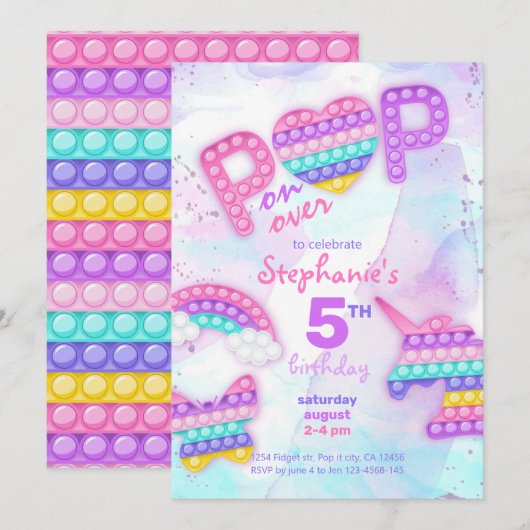 Pop het fidget speelgoed unicorn regenboogverjaard kaart (Voorkant / Achterkant)