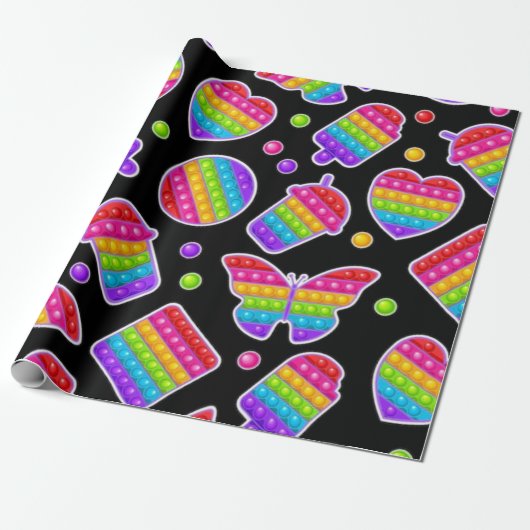 Pop het Rainbow Butterflies en Hearts Birthday Cadeaupapier (Uitgerold)