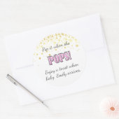 Pop het! Roze, Baby shower, Wijn, Champagne, Ronde Sticker (Envelop)