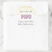 Pop het! Roze, Baby shower, Wijn, Champagne, Ronde Sticker (Tas)