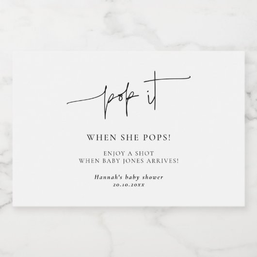 Pop het wanneer ze poppen Elegant Baby shower Mini Likeurfles Etiket (Enkel label)