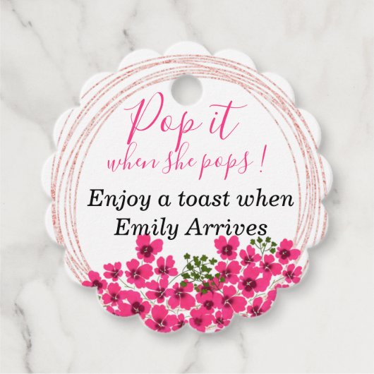 Pop het Wanneer Ze poppen roze bloemig Bedankjes Labels (Voorkant)