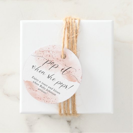 Pop het wanneer ze poppen waterverf roos goudroze bedankjes labels (In situ)