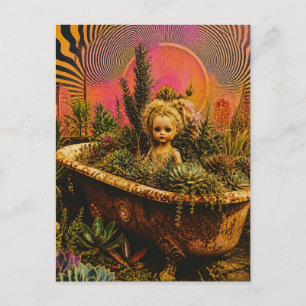 Pop in een badkuip van planten leuk tuin kunst briefkaart