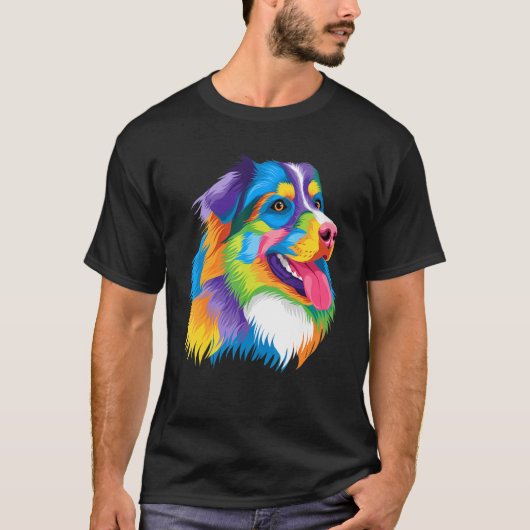 Pop in kleur Australian Shepherd Portrait Aussie 5 T-shirt (Voorkant)