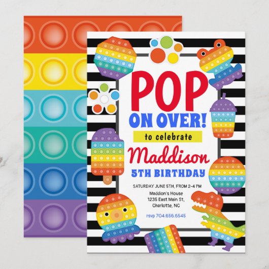 Pop It Birthday Invitation, Pop Fidget Invitation, Kaart (Voorkant / Achterkant)