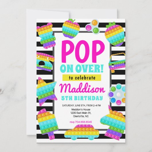Pop It Birthday Invitation, Pop Fidget Invitation, Kaart (Voorkant)