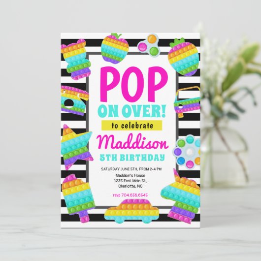 Pop It Birthday Invitation, Pop Fidget Invitation, Kaart (Staand voorkant)