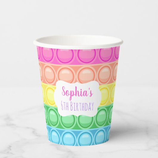 Pop It Birthday Party Paper Cup, Girl Birthday Papieren Bekers (Voorkant)