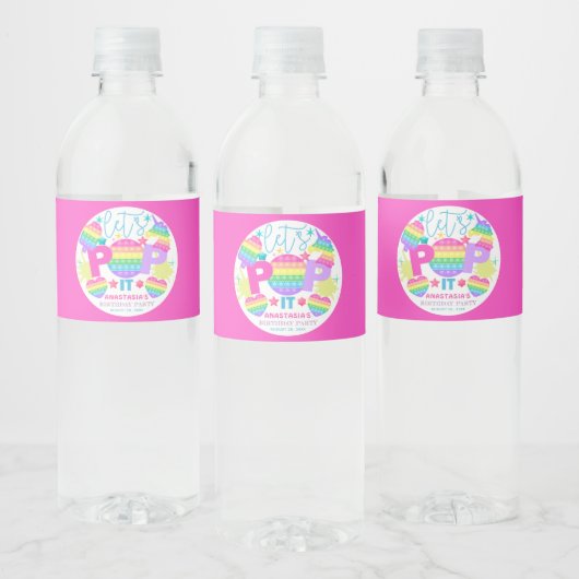 Pop it Birthday Party Personated Pink Waterfles Etiket (Flessen)