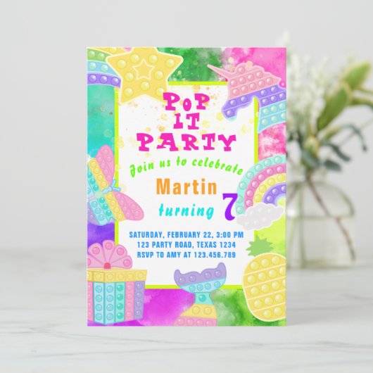 Pop It Birthday party 🥳 Uitnodiging (Staand voorkant)