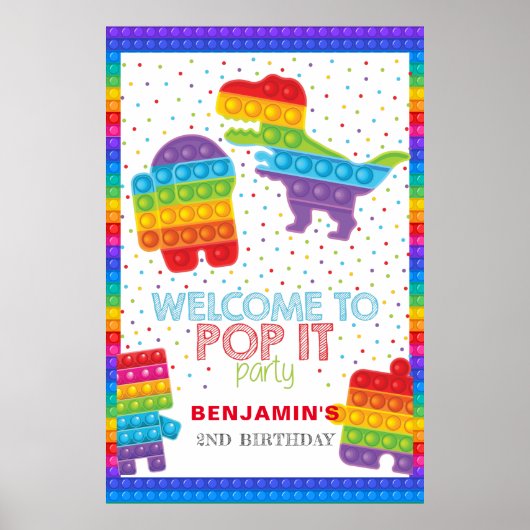 Pop It Boy Birthday Dinosaur Robot Personalized Poster (Voorkant)