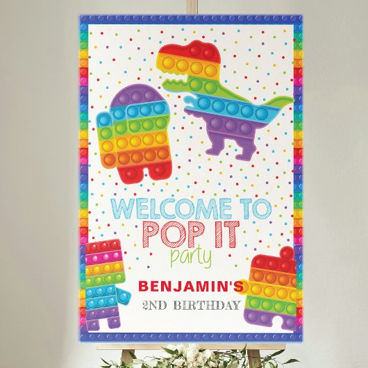 Pop It Boy Birthday Dinosaur Robot Personalized Poster
