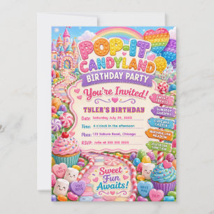 Pop-It Candyland Verjaardagsfeestje Kaart