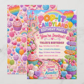 Pop-It Candyland Verjaardagsfeestje Kaart (Voorkant / Achterkant)