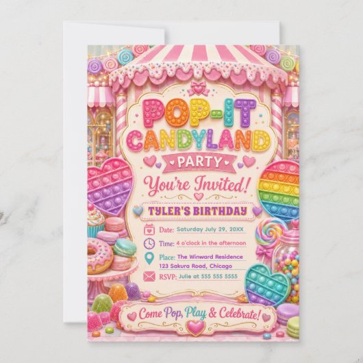Pop-It Candyland Verjaardagsfeestje Kaart (Voorkant)
