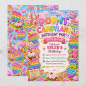 Pop-It Candyland Verjaardagsfeestje Kaart (Voorkant / Achterkant)