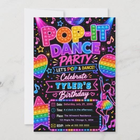 Pop It Dans Verjaardagsfeestje Kaart (Voorkant)