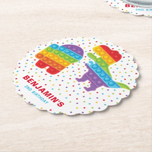 Pop It Dinosaur Robot Boy Birthday Kartonnen Onderzetters (Gekanteld)