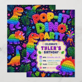 Pop It Dinosaur Verjaardagsfeestje Kaart (Voorkant / Achterkant)