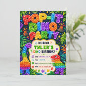 Pop It Dinosaur Verjaardagsfeestje Kaart (Staand voorkant)